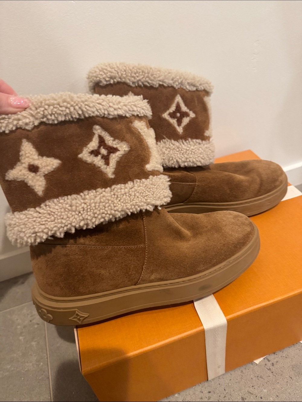 Louis Vuitton Brown Suede Shearling Cuff Winter Boots LIKE NEW IN BOX 37